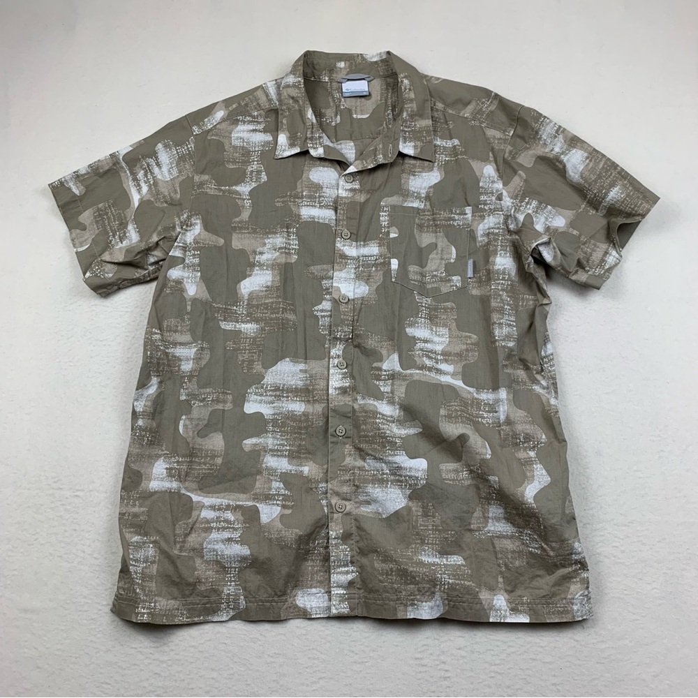 Columbia Shirt Mens XL Button Up Tan Khaki Camouflage Fishing Outdoor Cotton - Picture 1 of 7